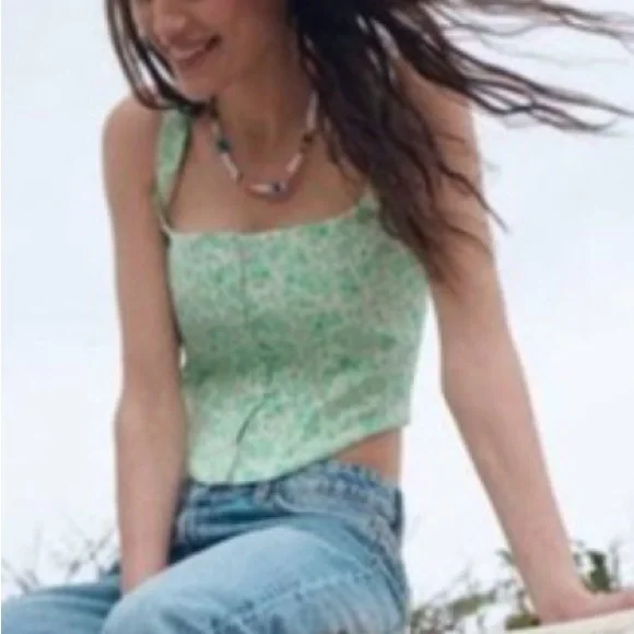 Zara Floral Corset Green NWOT M - Picture 1 of 6